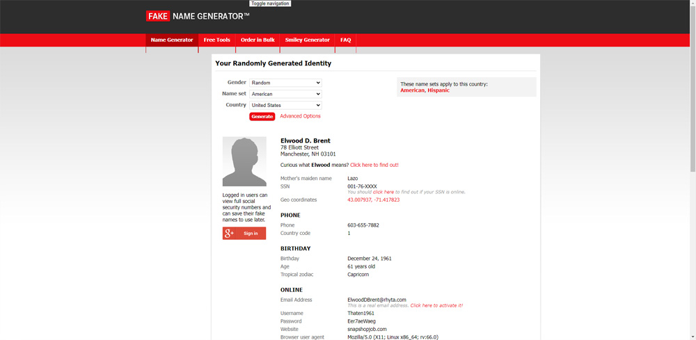 虚拟身份生成器