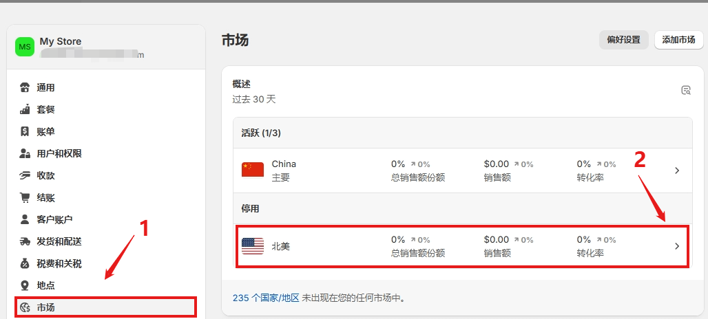Shopify独立站开店市场与运费设置教程